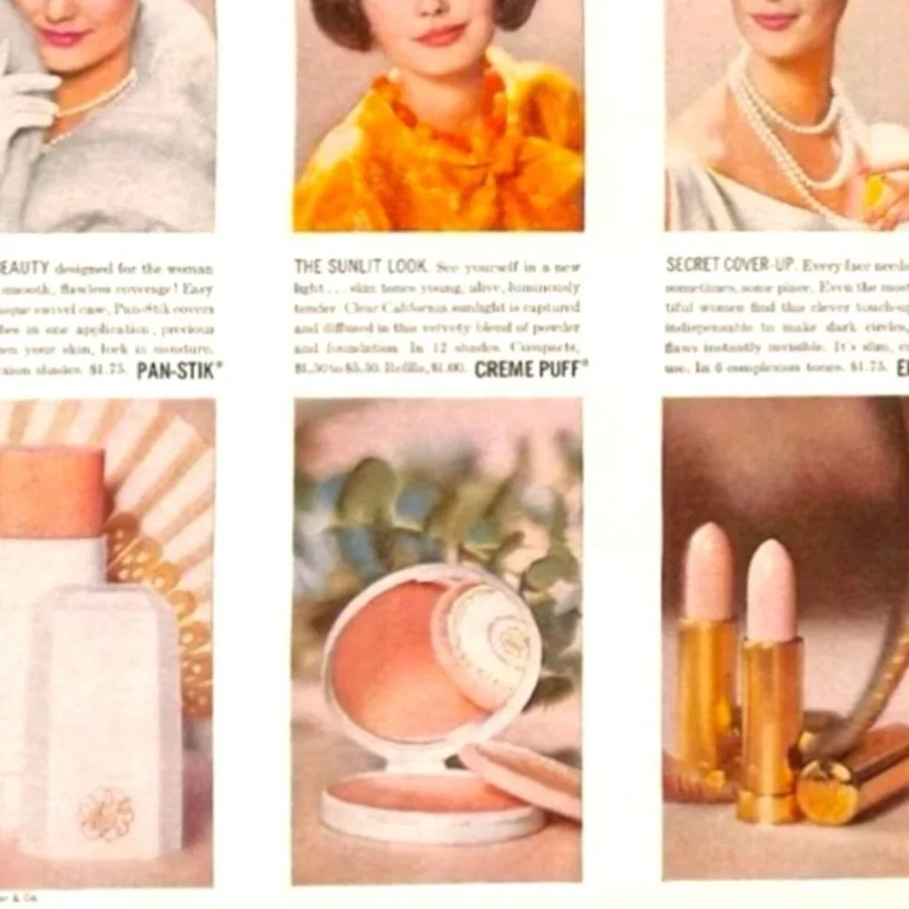 🔴 1960s MAX FACTOR Cream Puff makeup, color light and gray on CARD Vintage NOS
